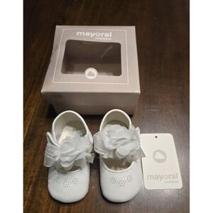 Mayoral Newborn White Dress Shoes Floral Rhinestone Size 19 (9-11 mths) Baby